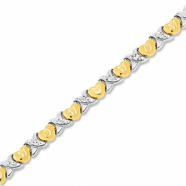 "MOM" Heart and "X" Stampato Bracelet in 10K Two-Tone Gold - 7.25"