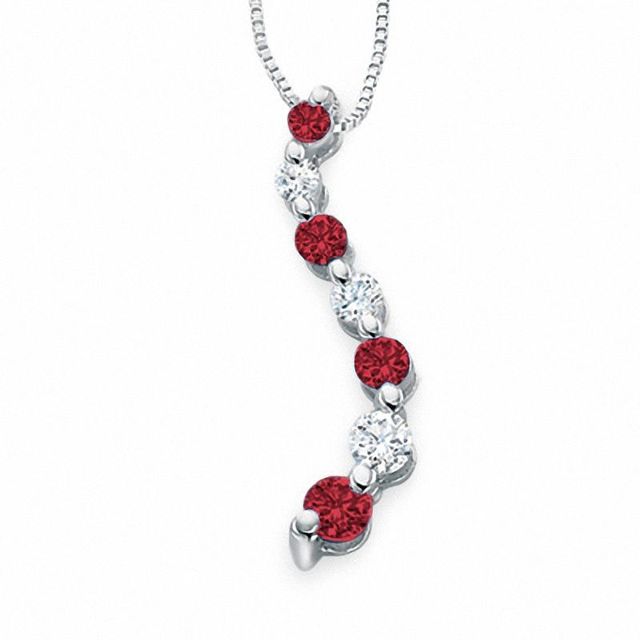 Journey Lab-Created Ruby and White Sapphire Curve Pendant in 10K White Gold|Peoples Jewellers
