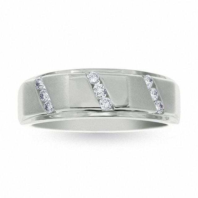 Men's 0.25 CT. T.W. 9-Stone Diamond Wedding Band in 14K White Gold|Peoples Jewellers
