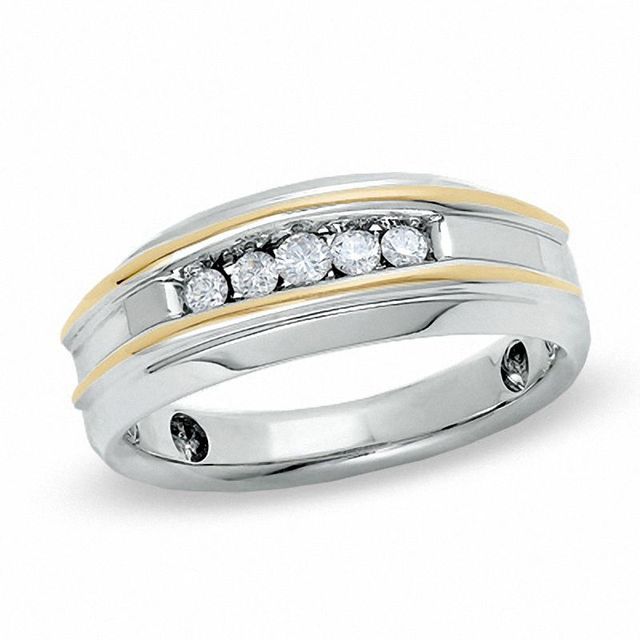 Men's 0.25 CT. T.W. Diamond Five Stone Wedding Band in 10K Two-Tone Gold|Peoples Jewellers