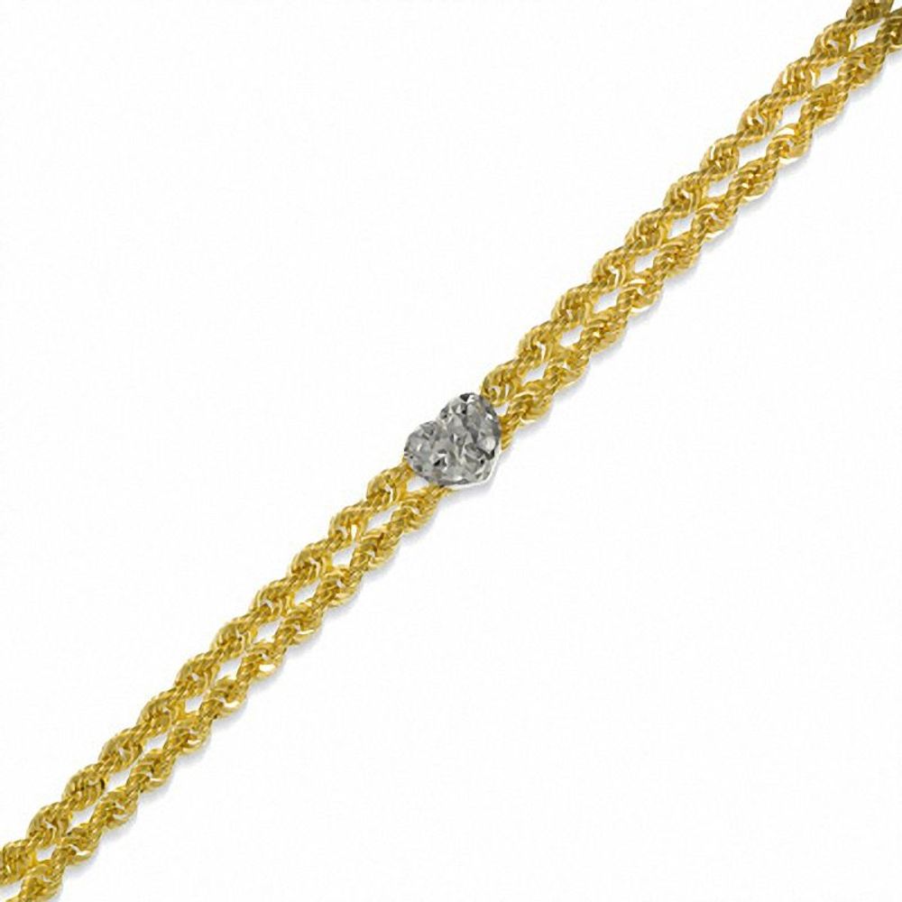 10K Two-Tone Gold Diamond-Cut Double Rope Heart Anklet|Peoples Jewellers