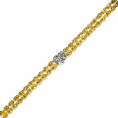 10K Two-Tone Gold Diamond-Cut Double Rope Heart Anklet|Peoples Jewellers
