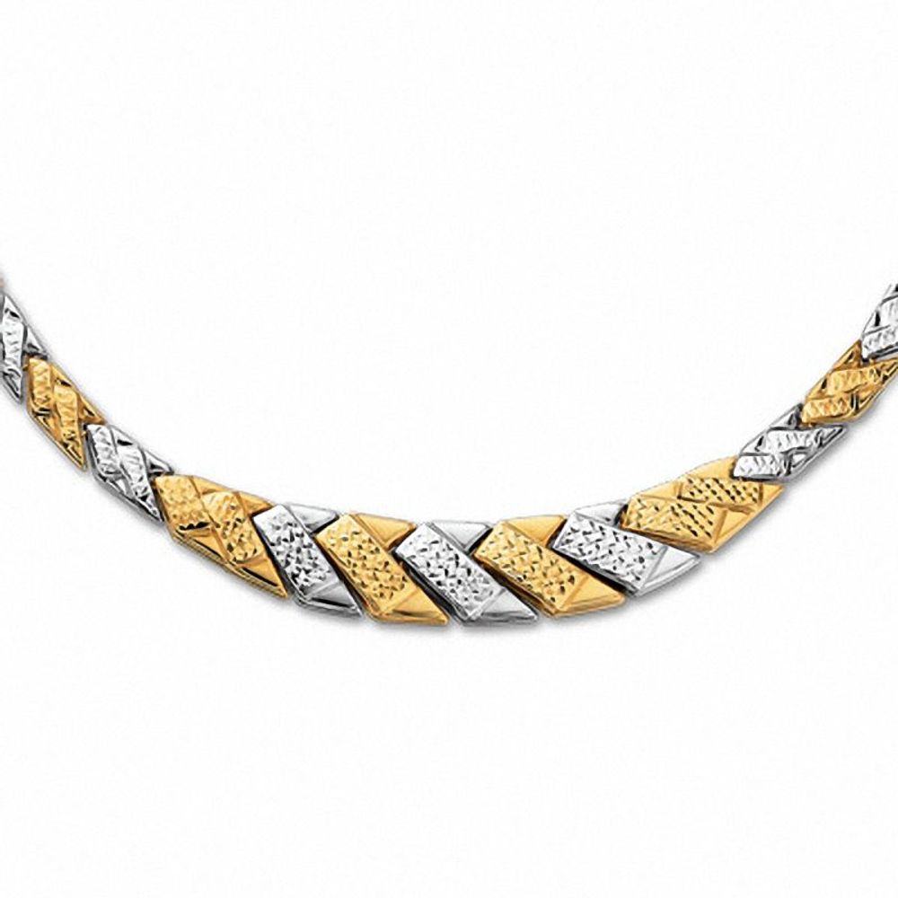10K Two-Tone Gold Graduated Stampato Necklace|Peoples Jewellers