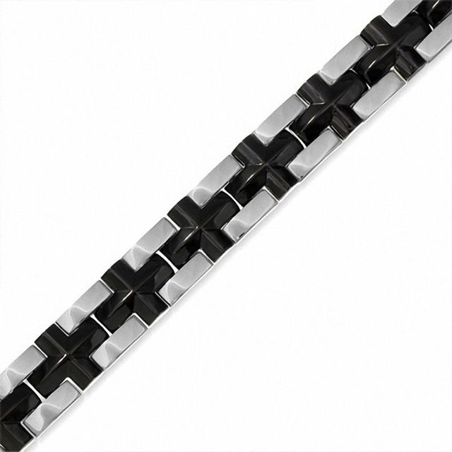 Men's Stainless Steel and Black IP Cross Link Bracelet - 8.5"|Peoples Jewellers