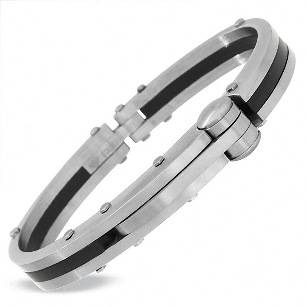 Men's Stainless Steel and Black Rubber Fashion Cuff|Peoples Jewellers