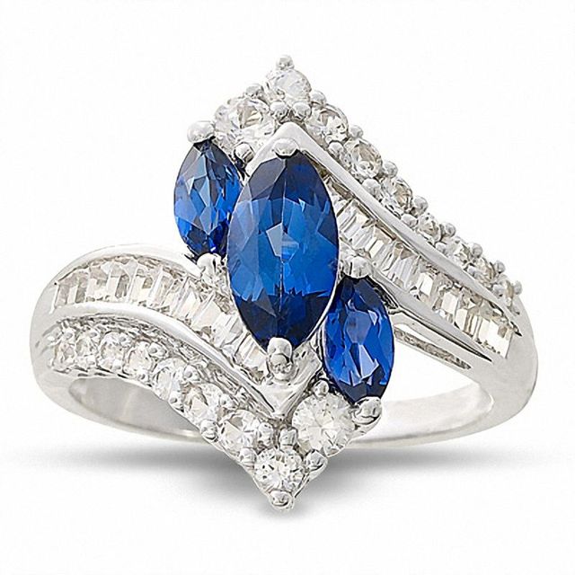 Marquise Lab-Created Ceylon Sapphire Ring with White Sapphire Accents in 10K White Gold|Peoples Jewellers