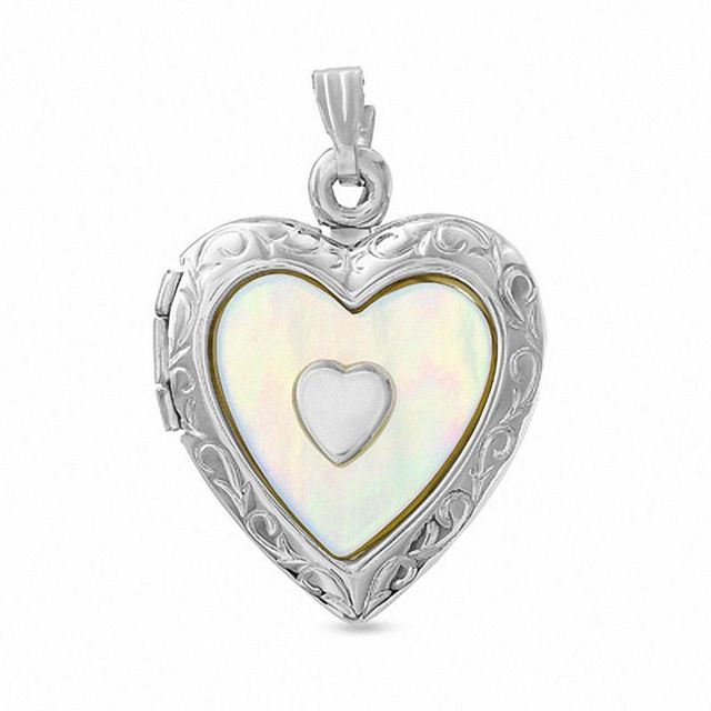 Mother-of-Pearl Heart Locket in Sterling Silver