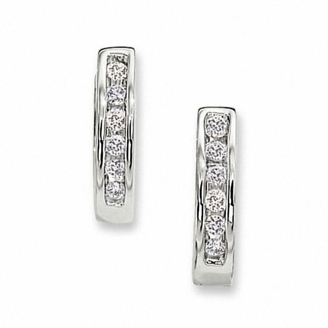 CT. T.W. Diamond Huggie Hoop Earrings in 10K White Gold|Peoples Jewellers