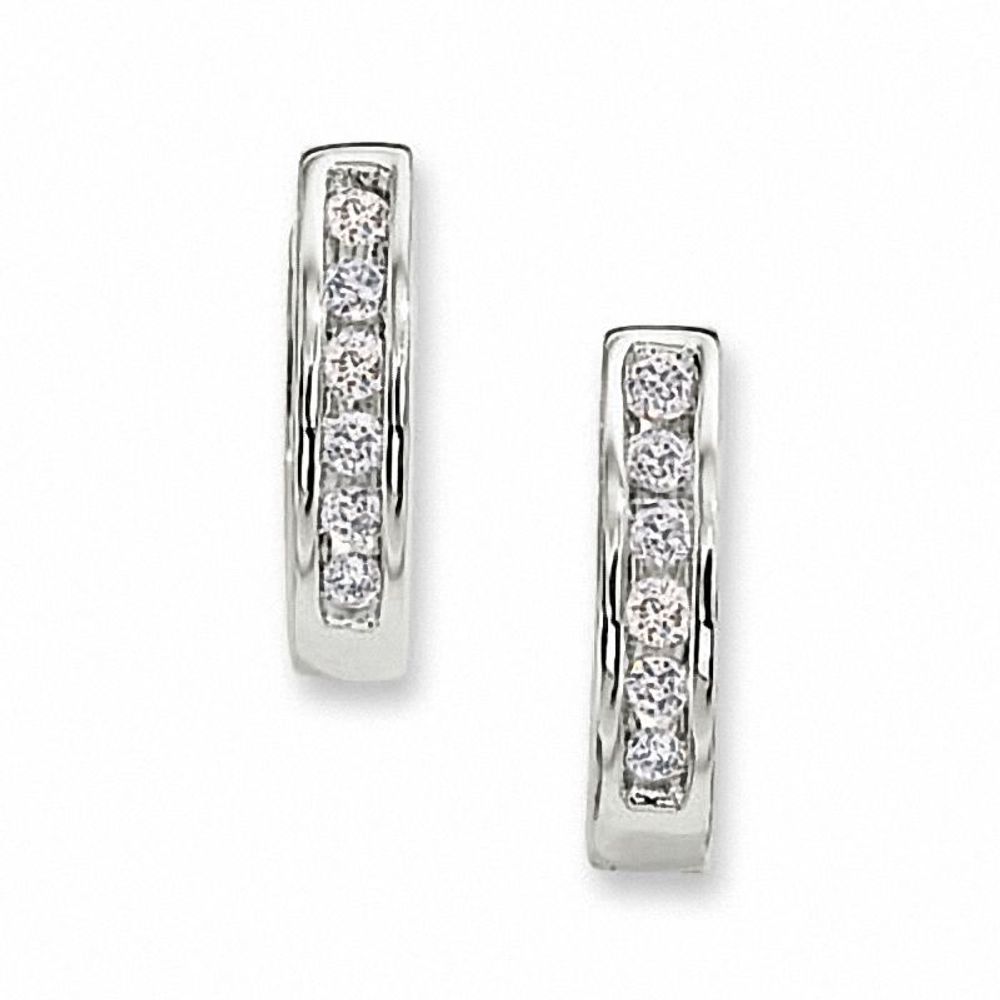 CT. T.W. Diamond Huggie Hoop Earrings in 10K White Gold|Peoples Jewellers