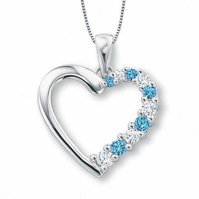 Journey Blue Topaz and Lab-Created White Sapphire Heart Pendant in 10K White Gold|Peoples Jewellers