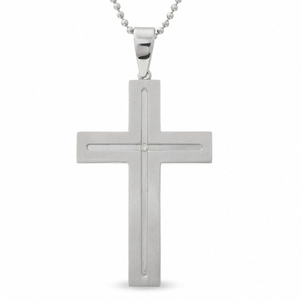 Men's 55mm Stainless Steel Cross Pendant with Diamond Accent|Peoples Jewellers