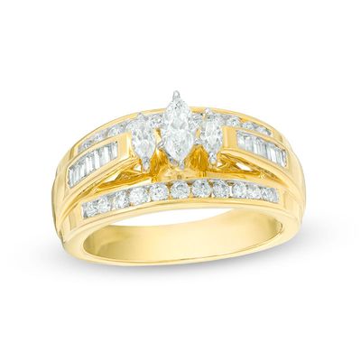 1.00 CT. T.W. Marquise Diamond Three Stone Engagement Ring in 14K Gold|Peoples Jewellers