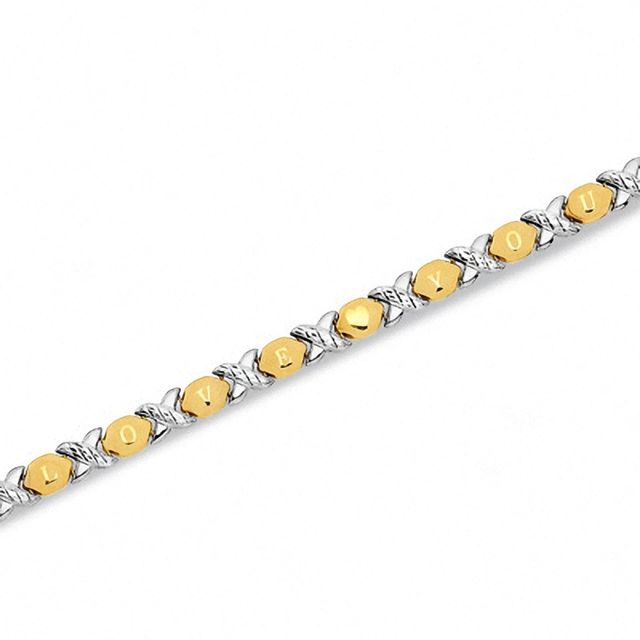 10K Two-Tone Gold I LOVE YOU and "XOXO" Stampato Bracelet|Peoples Jewellers