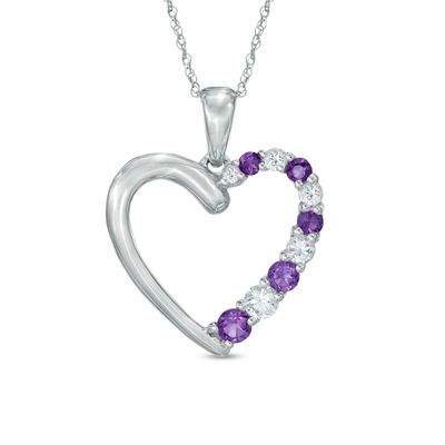 Journey Amethyst and Lab-Created White Sapphire Heart Pendant in 10K White Gold|Peoples Jewellers