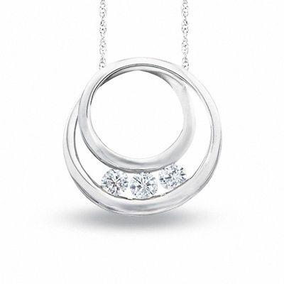 0.25 CT. T.W. Diamond Three Stone Coiled Circle Pendant in 10K White Gold|Peoples Jewellers