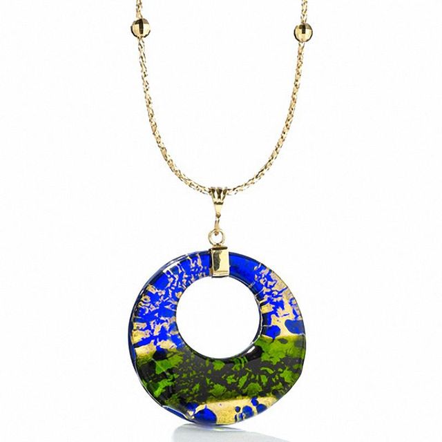 Venetian Glass Circle on a Wire Necklace in 10K Gold|Peoples Jewellers