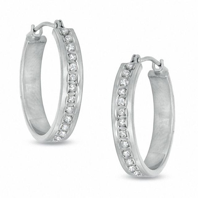 Diamond Fascination™ Medium Round Hoop Earrings in 14K White Gold|Peoples Jewellers