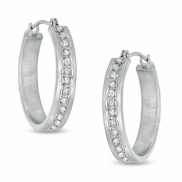 Diamond Fascination™ Medium Round Hoop Earrings in 14K White Gold