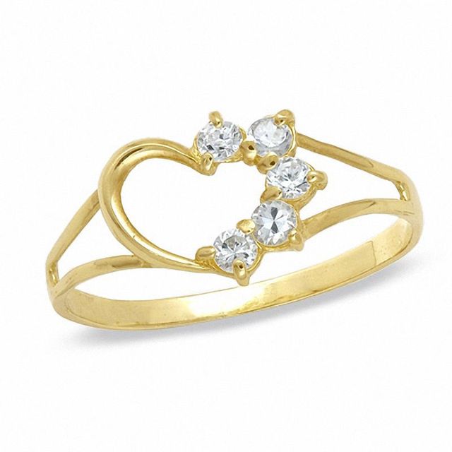 Childs' Lab-Created Cubic Zirconia Heart Ring 10K Gold - Size 3|Peoples Jewellers