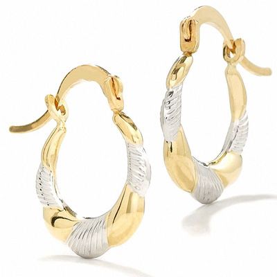 14K Two-Tone Gold Polished Sculpted Mini Hoop Earrings|Peoples Jewellers
