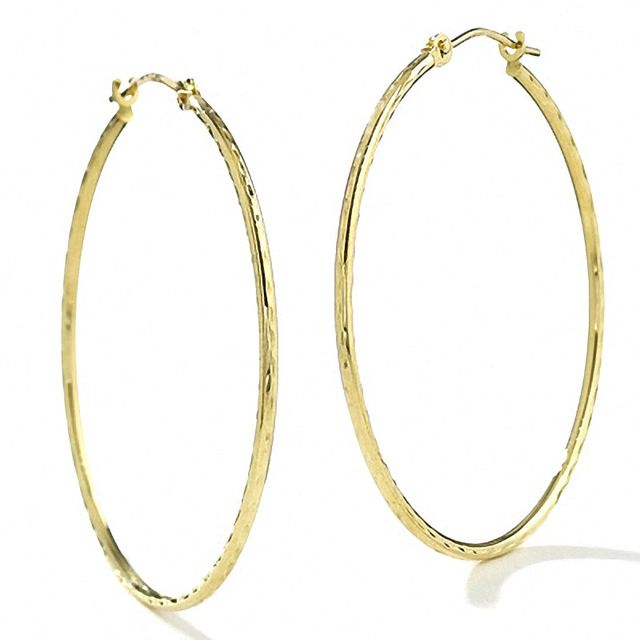 14K Gold 35mm Diamond-Cut Hinged Hoop Earrings|Peoples Jewellers