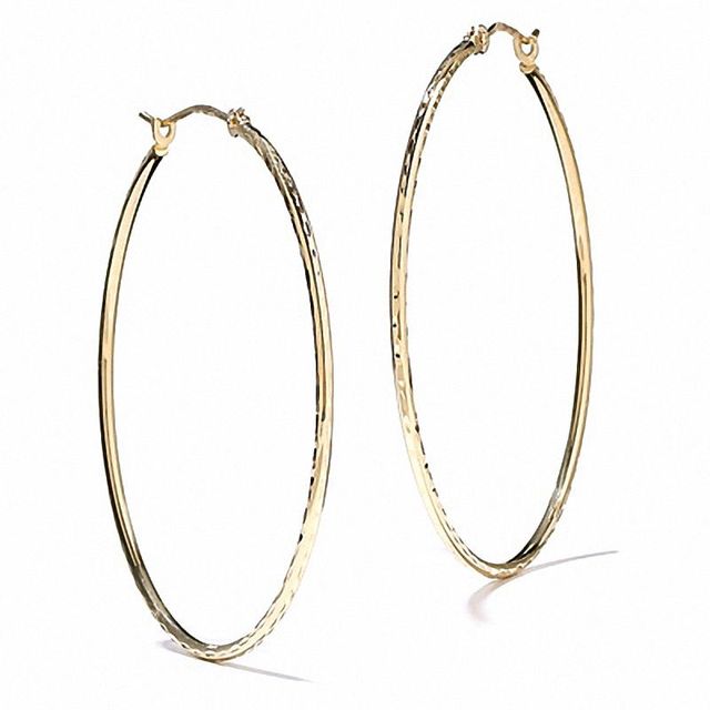 14K Gold 40mm Diamond-Cut Hinged Hoop Earrings|Peoples Jewellers