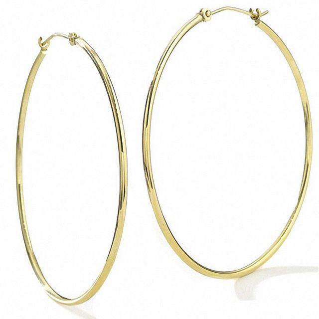 14K Gold 40mm Polished Hinged Hoop Earrings