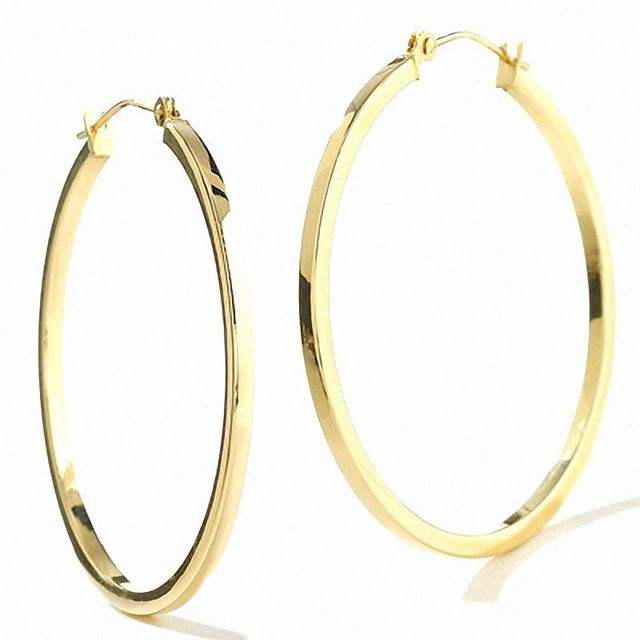 14K Gold 35mm Polished Square Hoop Earrings