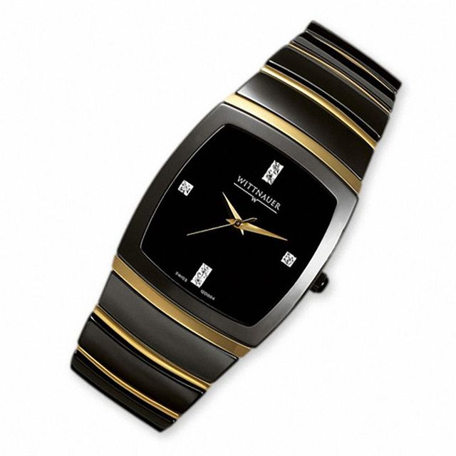 Men's Wittnauer Diamond Accent Two-Tone Ceramic Watch with Square Black Dial (Model: 12D004)|Peoples Jewellers