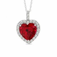 Heart Shaped Lab-Created Ruby And White Sapphire Pendant in 10K White Gold with Diamond Accents|Peoples Jewellers