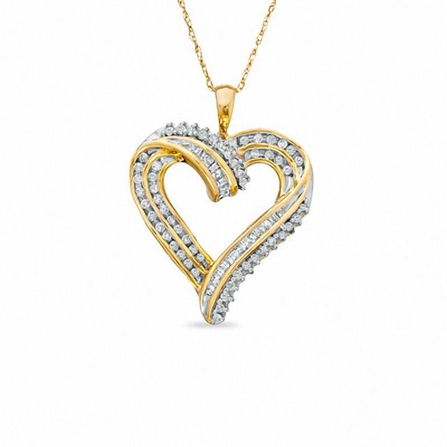 0.50 CT. T.W. Diamond Ribbon Heart Pendant in 10K Gold