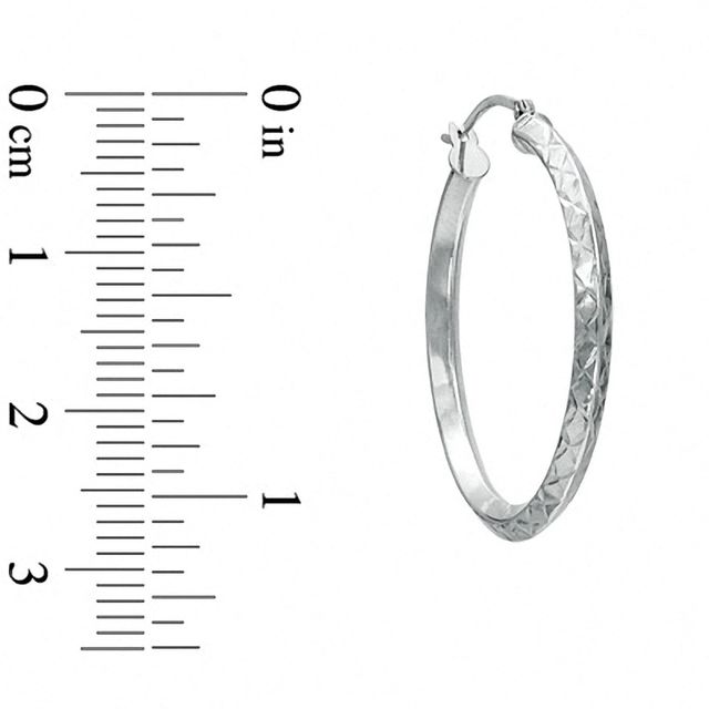 14K White Gold 30mm Double "X" Diamond Cut Square Edge Hoop Earrings|Peoples Jewellers