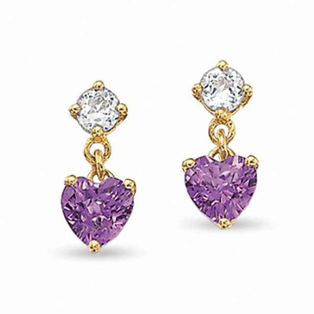 Heart-Shaped Amethyst Earrings in 10K Gold with White Topaz and Diamond Accent|Peoples Jewellers
