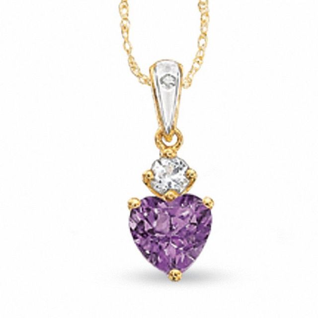 Heart-Shaped Amethyst Pendant in 10K Gold with White Topaz and Diamond Accent