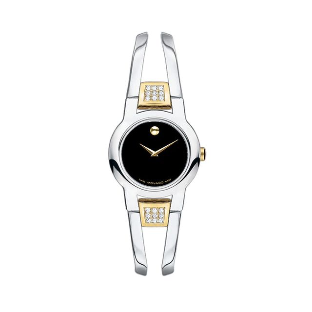 Ladies' Movado Amorosa® Diamond Accent Two-Tone Bangle Watch with Black Dial (Model: 0606894)|Peoples Jewellers