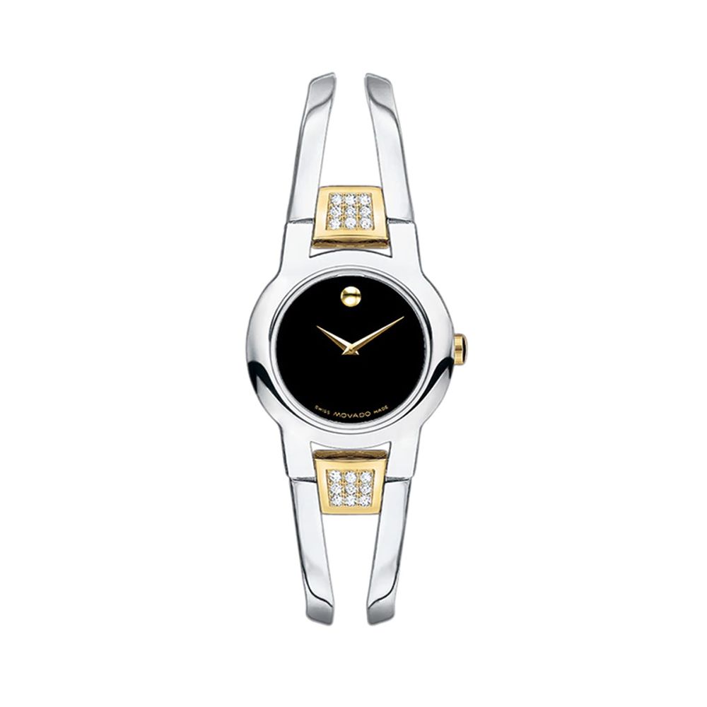 Ladies' Movado Amorosa® Diamond Accent Two-Tone Bangle Watch with Black Dial (Model: 0606894)|Peoples Jewellers