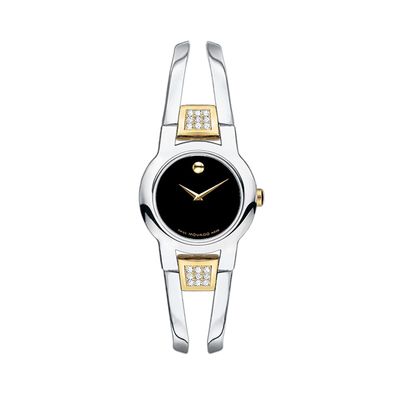 Ladies' Movado Amorosa® Diamond Accent Two-Tone Bangle Watch with Black Dial (Model: 0606894)|Peoples Jewellers
