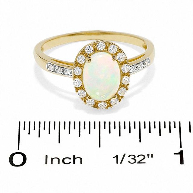 Oval Lab-Created Opal and White Sapphire Ring in 14K Gold with Diamond Accents|Peoples Jewellers