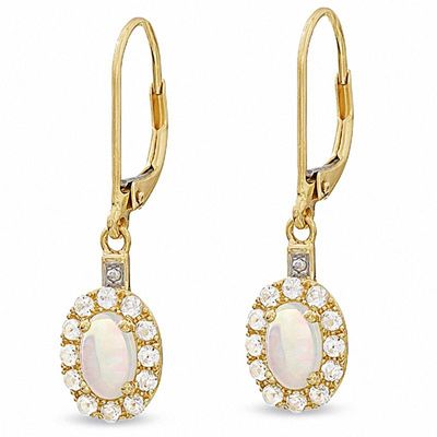 Lab-Created Opal and White Sapphire Drop Earrings in 14K Gold|Peoples Jewellers
