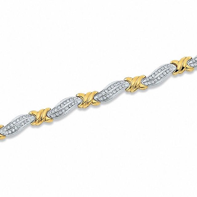 1.00 CT. T.W. Diamond Curved "X" Link Bracelet in 10K Two-Tone Gold|Peoples Jewellers