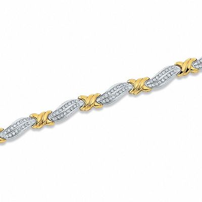 1.00 CT. T.W. Diamond Curved "X" Link Bracelet in 10K Two-Tone Gold|Peoples Jewellers