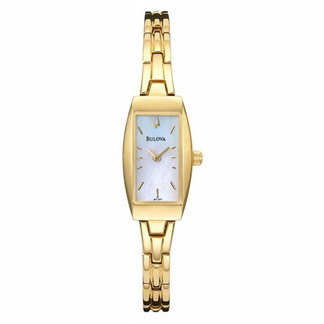 Ladies' Bulova Gold-Tone Watch with Rectangular Mother-of-Pearl Dial (Model: 97L001)|Peoples Jewellers