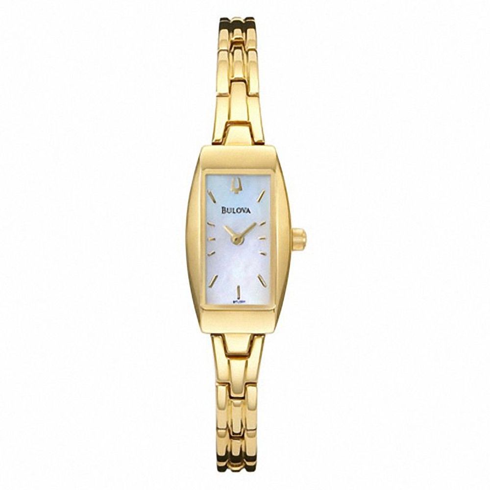 Ladies' Bulova Gold-Tone Watch with Rectangular Mother-of-Pearl Dial (Model: 97L001)|Peoples Jewellers