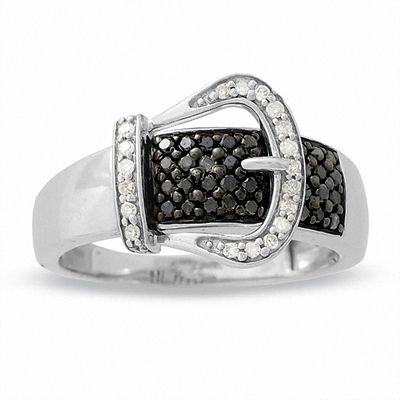 0.33 CT. T.W. Enhanced Black and White Diamond Buckle Ring in Sterling Silver|Peoples Jewellers