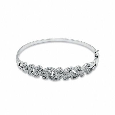 0.33 CT. T.W. Diamond Vintage-Inspired Swirl Bangle in Sterling Silver|Peoples Jewellers
