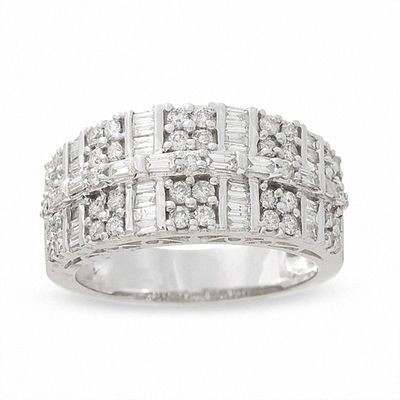 1.00 CT. T.W. Diamond Double Row Clover Ring in 14K White Gold|Peoples Jewellers