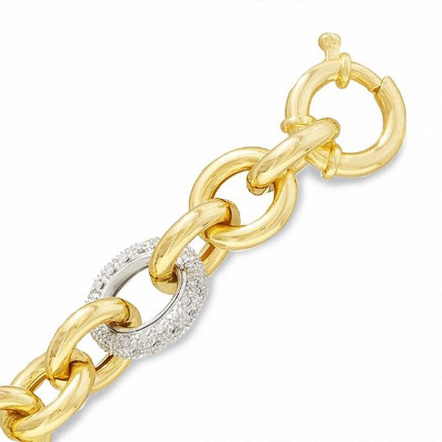 14K Two-Tone Gold Oval Link Bracelet with Diamond Accents