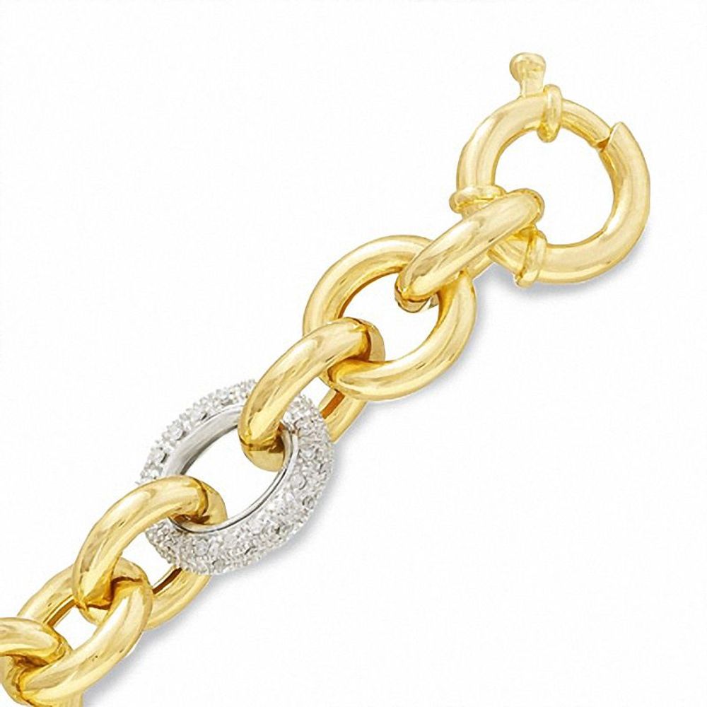 14K Two-Tone Gold Oval Link Bracelet with Diamond Accents|Peoples Jewellers