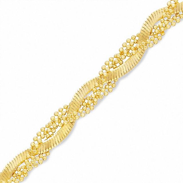 14K Gold Braided Bead Snake Bracelet - 7.25"|Peoples Jewellers