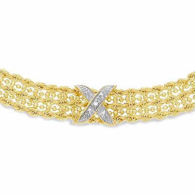 14K Gold Rope and Bead Diamond Accent "X" Necklace - 17"|Peoples Jewellers